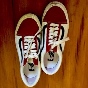 Vans, red black and white 9 1/2 women’s 8 men’s
